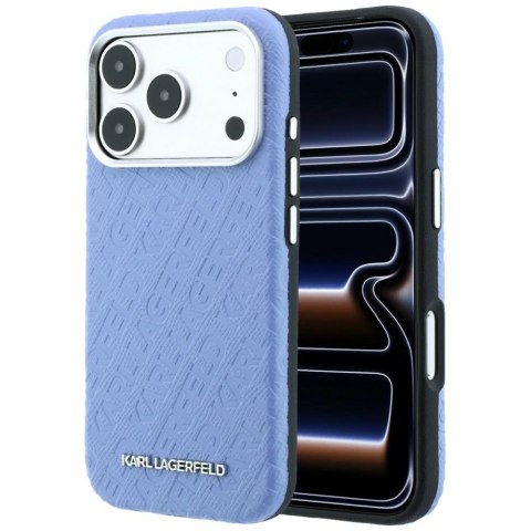 Etui Karl Lagerfeld Grained Allover Logo Metal Elongated MagSafe do iPhone 18 Pro Max / 17 Pro Max niebieski