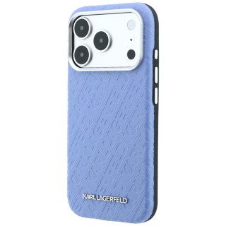 Etui Karl Lagerfeld Grained Allover Logo Metal Elongated MagSafe do iPhone 18 Pro Max / 17 Pro Max niebieski