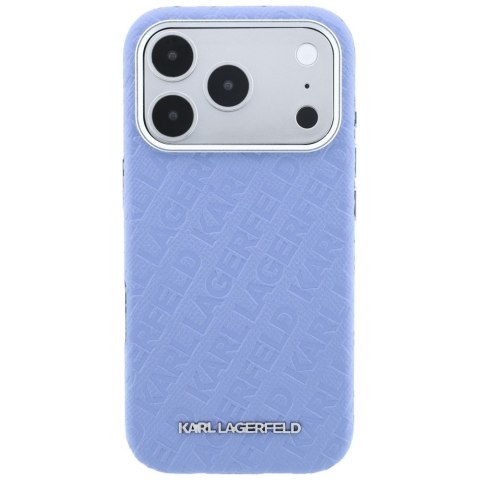 Etui Karl Lagerfeld Grained Allover Logo Metal Elongated MagSafe do iPhone 18 Pro Max / 17 Pro Max niebieski