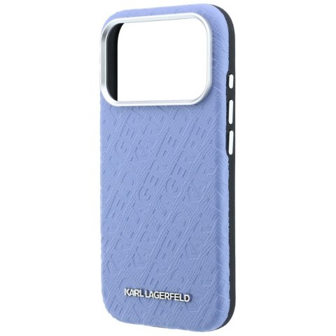 Etui Karl Lagerfeld Grained Allover Logo Metal Elongated MagSafe do iPhone 18 Pro Max / 17 Pro Max niebieski