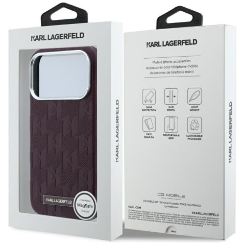 Etui Karl Lagerfeld Grained Mono Resin Logo MagSafe do iPhone 18 Pro / 17 Pro burgundowy