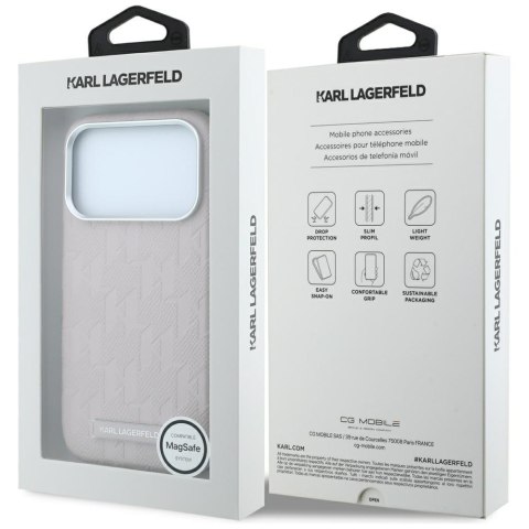 Etui Karl Lagerfeld Grained Mono Resin Logo MagSafe do iPhone 18 Pro / 17 Pro różowy