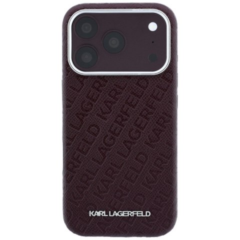 Etui Karl Lagerfeld Grained Allover Logo Metal Elongated MagSafe do iPhone 18 Pro / 17 Pro burgundowy