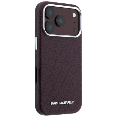 Etui Karl Lagerfeld Grained Allover Logo Metal Elongated MagSafe do iPhone 18 Pro / 17 Pro burgundowy