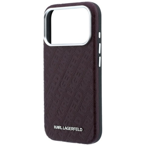 Etui Karl Lagerfeld Grained Allover Logo Metal Elongated MagSafe do iPhone 18 Pro / 17 Pro burgundowy