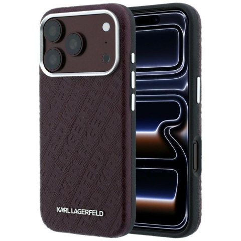 Etui Karl Lagerfeld Grained Allover Logo Metal Elongated MagSafe do iPhone 18 Pro Max / 17 Pro Max burgundowy