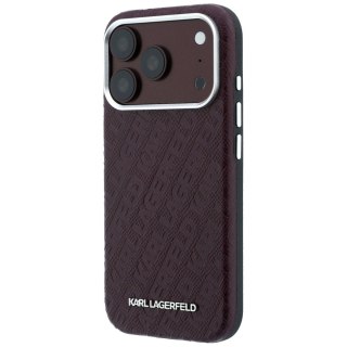 Etui Karl Lagerfeld Grained Allover Logo Metal Elongated MagSafe do iPhone 18 Pro Max / 17 Pro Max burgundowy