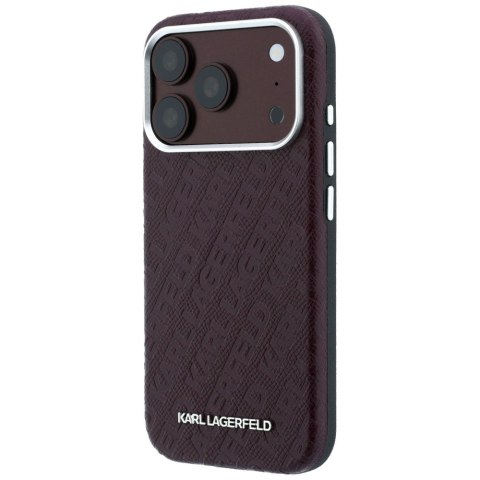Etui Karl Lagerfeld Grained Allover Logo Metal Elongated MagSafe do iPhone 18 Pro Max / 17 Pro Max burgundowy