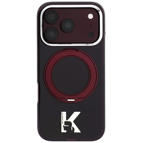 Etui Karl Lagerfeld IML Ring Stand 360 Kameo Metal MagSafe do iPhone 18 Pro / 17 Pro burgundowy
