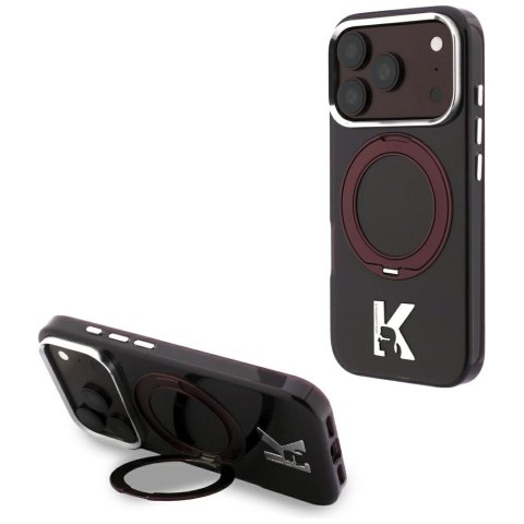 Etui Karl Lagerfeld IML Ring Stand 360 Kameo Metal MagSafe do iPhone 18 Pro / 17 Pro burgundowy