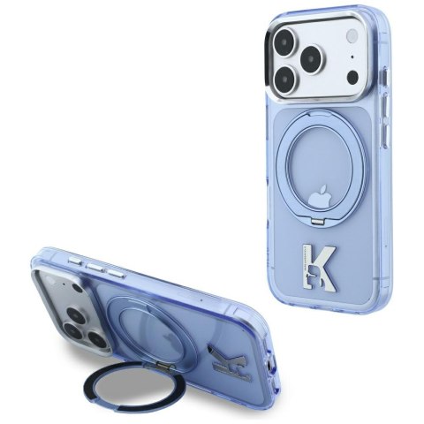 Etui Karl Lagerfeld IML Ring Stand 360 Kameo Metal MagSafe do iPhone 18 Pro / 17 Pro niebieski