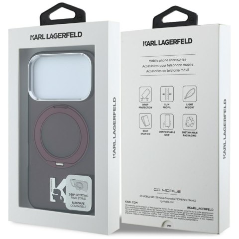 Etui Karl Lagerfeld IML Ring Stand 360 Kameo Metal MagSafe do iPhone 18 Pro Max / 17 Pro Max burgundowy
