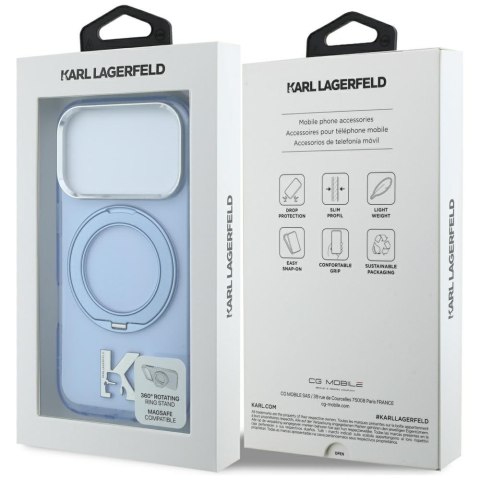 Etui Karl Lagerfeld IML Ring Stand 360 Kameo Metal MagSafe do iPhone 18 Pro Max / 17 Pro Max niebieski