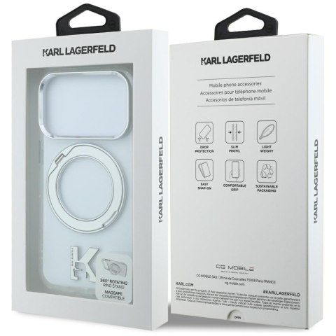 Etui Karl Lagerfeld IML Ring Stand 360 Kameo Metal MagSafe do iPhone 18 Pro Max / 17 Pro Max przezroczysty