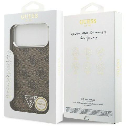 Etui Guess 4G Triangle Logo MagSafe do iPhone 18 Pro Max / 17 Pro Max brązowy srebrny