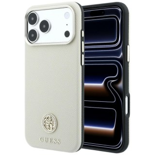 Etui Guess Grained Round Strass Logo MagSafe do iPhone 18 Pro / 17 Pro beżowy
