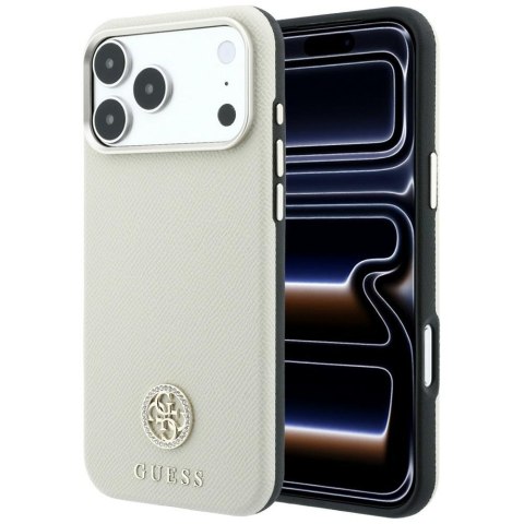 Etui Guess Grained Round Strass Logo MagSafe do iPhone 18 Pro / 17 Pro beżowy