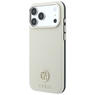 Etui Guess Grained Round Strass Logo MagSafe do iPhone 18 Pro / 17 Pro beżowy