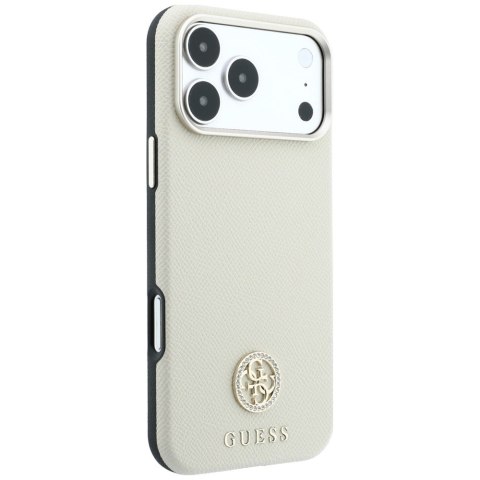 Etui Guess Grained Round Strass Logo MagSafe do iPhone 18 Pro / 17 Pro beżowy
