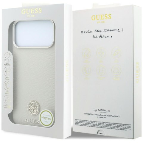 Etui Guess Grained Round Strass Logo MagSafe do iPhone 18 Pro / 17 Pro beżowy