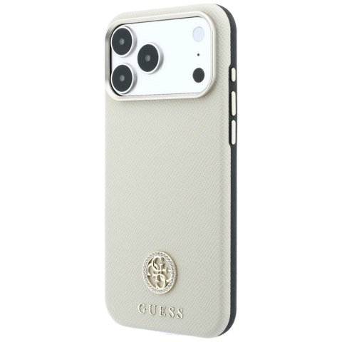 Etui Guess Grained Round Strass Logo MagSafe do iPhone 18 Pro Max / 17 Pro Max beżowy