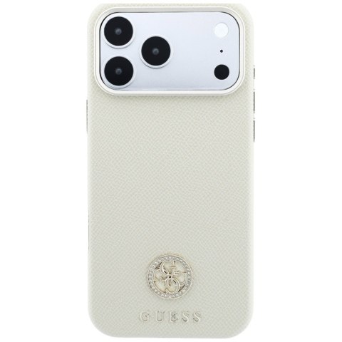 Etui Guess Grained Round Strass Logo MagSafe do iPhone 18 Pro Max / 17 Pro Max beżowy