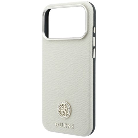 Etui Guess Grained Round Strass Logo MagSafe do iPhone 18 Pro Max / 17 Pro Max beżowy