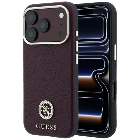 Etui Guess Grained Round Strass Logo MagSafe do iPhone 18 Pro Max / 17 Pro Max burgundowy