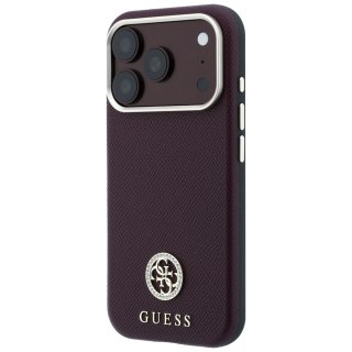 Etui Guess Grained Round Strass Logo MagSafe do iPhone 18 Pro Max / 17 Pro Max burgundowy