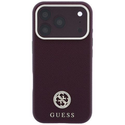 Etui Guess Grained Round Strass Logo MagSafe do iPhone 18 Pro Max / 17 Pro Max burgundowy