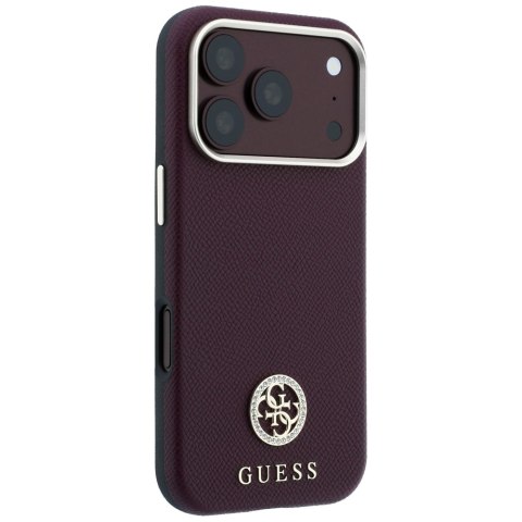 Etui Guess Grained Round Strass Logo MagSafe do iPhone 18 Pro Max / 17 Pro Max burgundowy