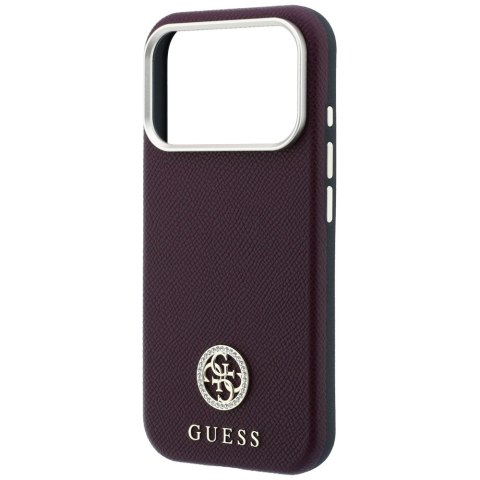 Etui Guess Grained Round Strass Logo MagSafe do iPhone 18 Pro Max / 17 Pro Max burgundowy