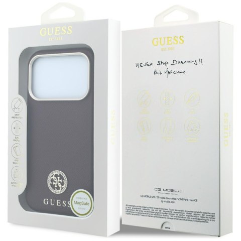 Etui Guess Grained Round Strass Logo MagSafe do iPhone 18 Pro Max / 17 Pro Max burgundowy