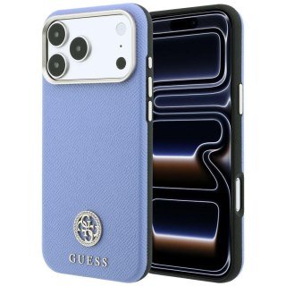 Etui Guess Grained Round Strass Logo MagSafe do iPhone 18 Pro Max / 17 Pro Max niebieski