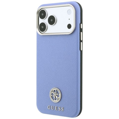 Etui Guess Grained Round Strass Logo MagSafe do iPhone 18 Pro Max / 17 Pro Max niebieski