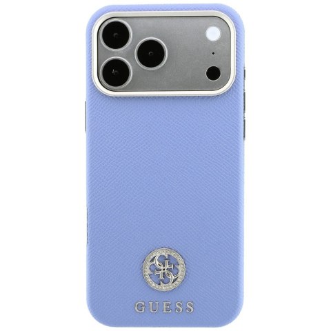 Etui Guess Grained Round Strass Logo MagSafe do iPhone 18 Pro Max / 17 Pro Max niebieski