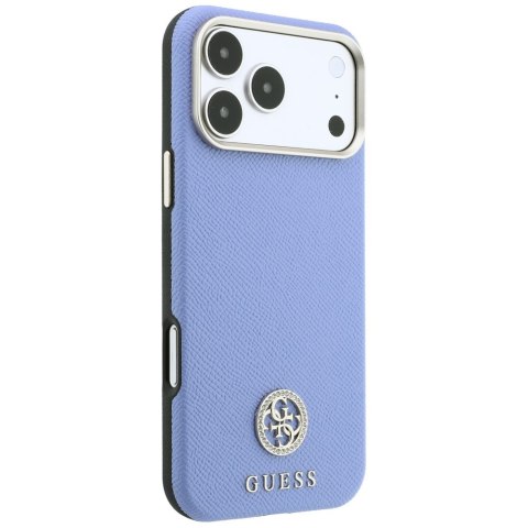 Etui Guess Grained Round Strass Logo MagSafe do iPhone 18 Pro Max / 17 Pro Max niebieski