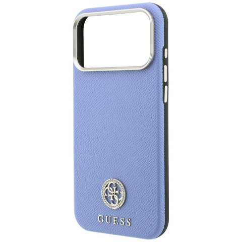 Etui Guess Grained Round Strass Logo MagSafe do iPhone 18 Pro Max / 17 Pro Max niebieski
