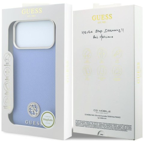 Etui Guess Grained Round Strass Logo MagSafe do iPhone 18 Pro Max / 17 Pro Max niebieski