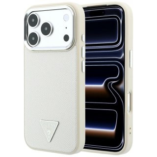 Etui Guess Grained Triangle Logo MagSafe do iPhone 18 Pro / 17 Pro beżowy