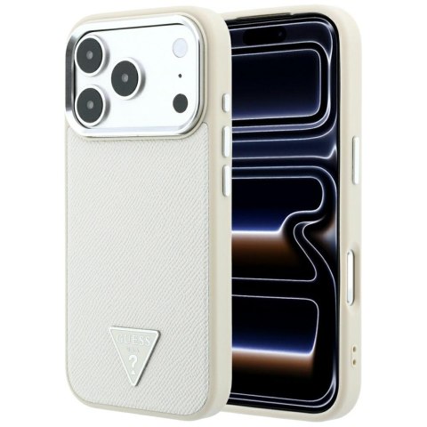 Etui Guess Grained Triangle Logo MagSafe do iPhone 18 Pro / 17 Pro beżowy