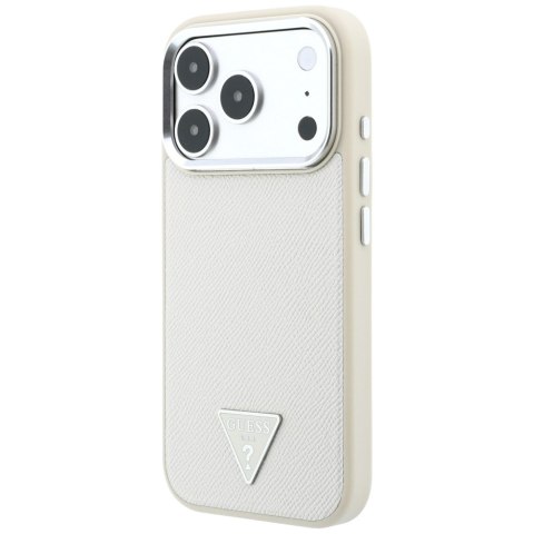 Etui Guess Grained Triangle Logo MagSafe do iPhone 18 Pro / 17 Pro beżowy