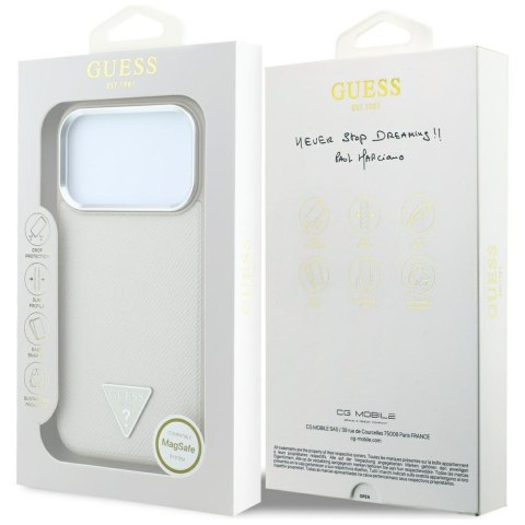 Etui Guess Grained Triangle Logo MagSafe do iPhone 18 Pro / 17 Pro beżowy