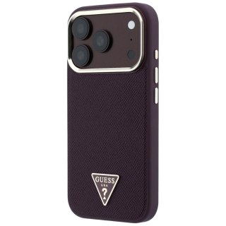 Etui Guess Grained Triangle Logo MagSafe do iPhone 18 Pro / 17 Pro burgundowy