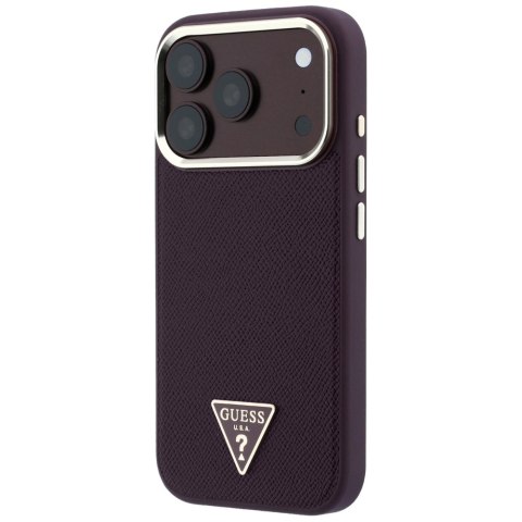 Etui Guess Grained Triangle Logo MagSafe do iPhone 18 Pro / 17 Pro burgundowy