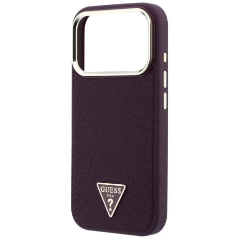 Etui Guess Grained Triangle Logo MagSafe do iPhone 18 Pro / 17 Pro burgundowy