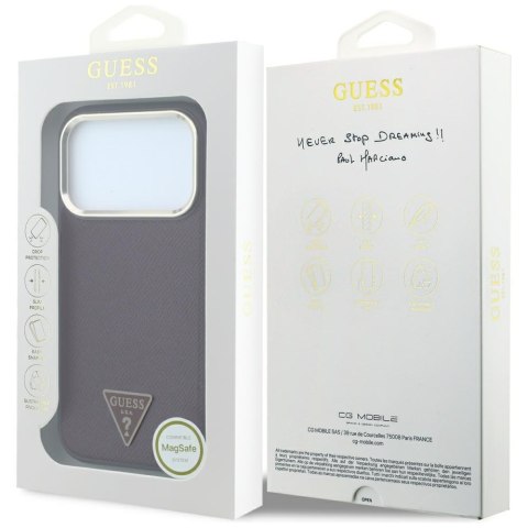 Etui Guess Grained Triangle Logo MagSafe do iPhone 18 Pro / 17 Pro burgundowy