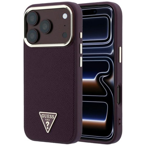 Etui Guess Grained Triangle Logo MagSafe do iPhone 18 Pro Max / 17 Pro Max burgundowy