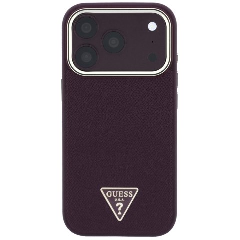 Etui Guess Grained Triangle Logo MagSafe do iPhone 18 Pro Max / 17 Pro Max burgundowy