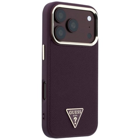 Etui Guess Grained Triangle Logo MagSafe do iPhone 18 Pro Max / 17 Pro Max burgundowy